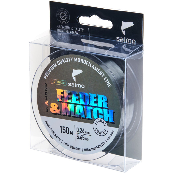 Леска монофильная SALMO DIAMOND FEEDER & MATCH FLUORO COATED Olive Green 150/026 4036-026